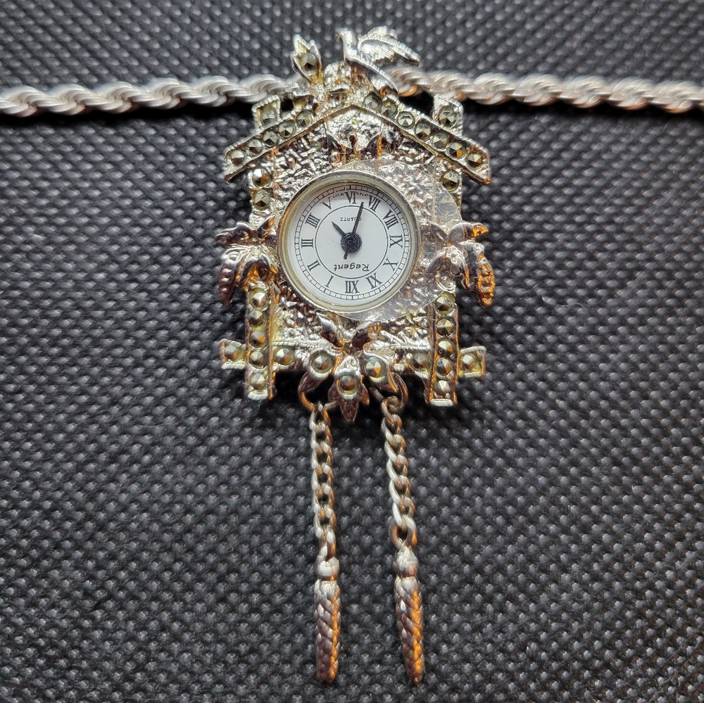 Vintage Regent Cuckoo Clock Brooch Pendant Necklace